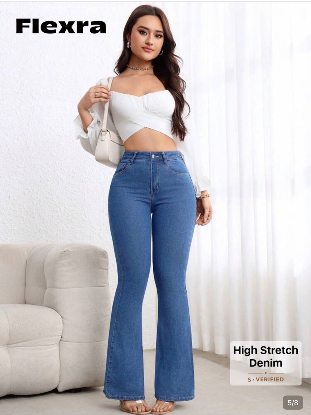 SHEIN Blue High-Waist Flare Jeans